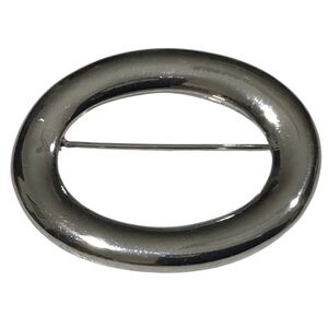 Oval Brooch Pin Silver Tone Minimalist Costume Fashion Jewelry Vintage